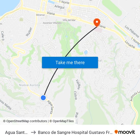 Agua Santa 1 to Banco de Sangre Hospital Gustavo Fricke map
