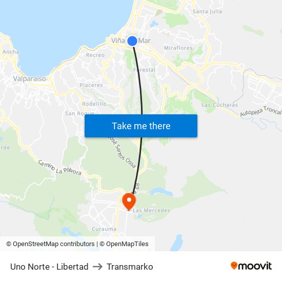 Uno Norte - Libertad to Transmarko map