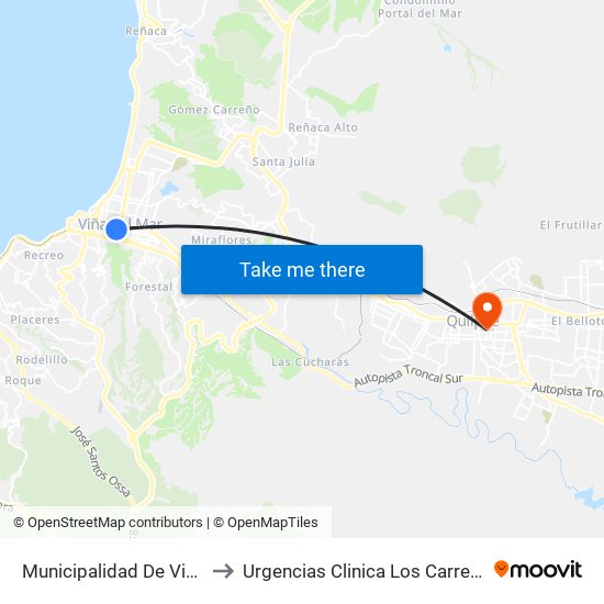 Municipalidad De Viña to Urgencias Clinica Los Carrera map