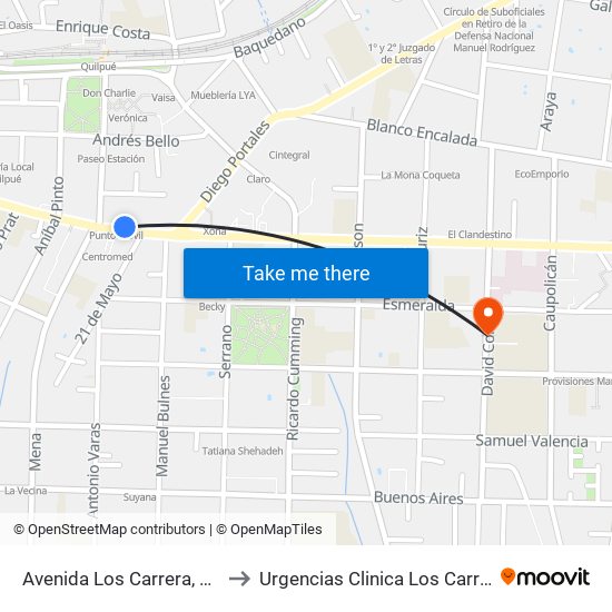 Avenida Los Carrera, 615 to Urgencias Clinica Los Carrera map