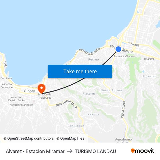 Álvarez - Estación Miramar to TURISMO LANDAU map