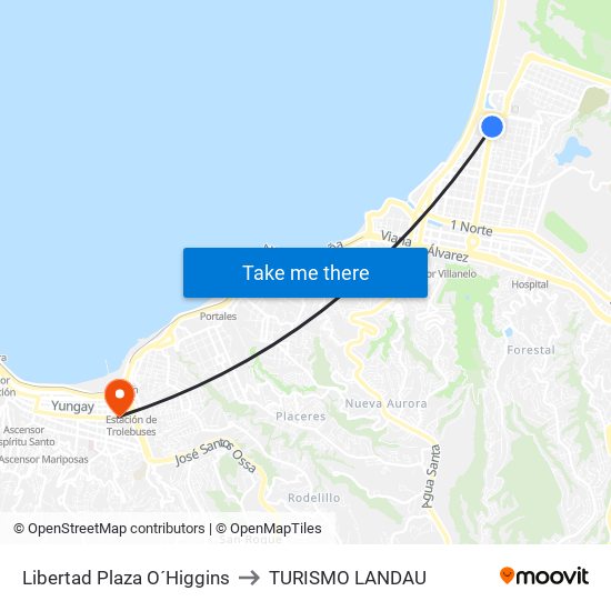 Libertad Plaza O´Higgins to TURISMO LANDAU map