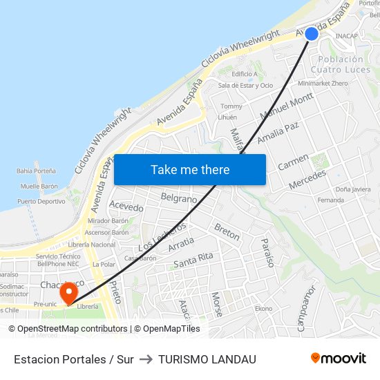 Estacion Portales / Sur to TURISMO LANDAU map