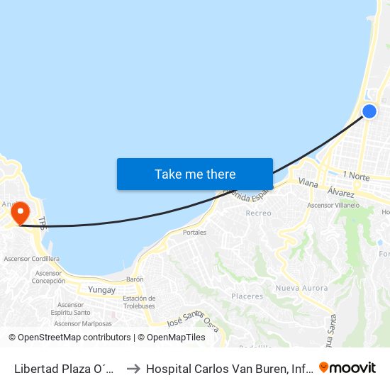 Libertad Plaza O´Higgins to Hospital Carlos Van Buren, Informatica map