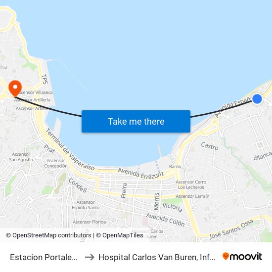 Estacion Portales / Sur to Hospital Carlos Van Buren, Informatica map