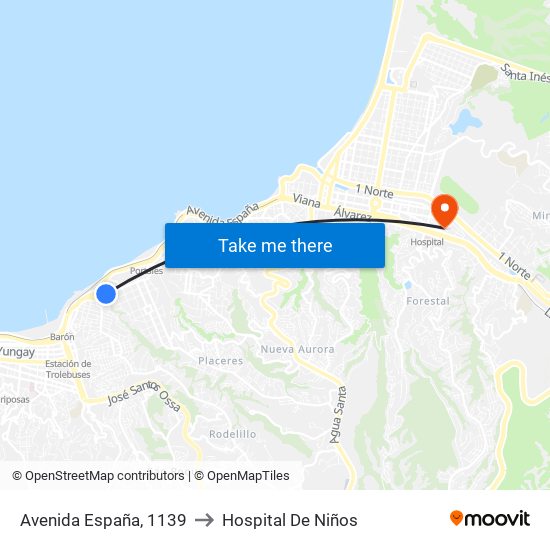 Avenida España, 1139 to Hospital De Niños map