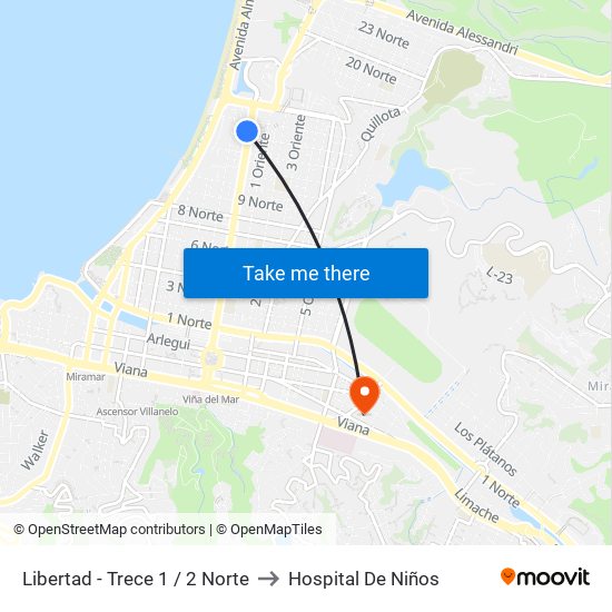 Libertad - Trece 1 / 2 Norte to Hospital De Niños map