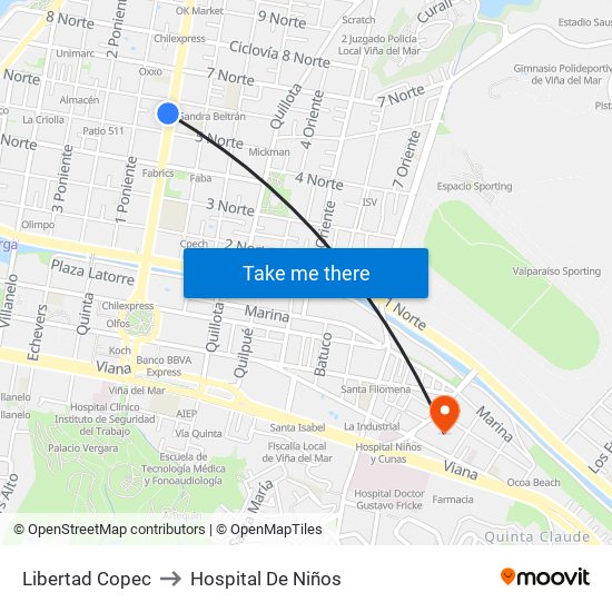 Libertad Copec to Hospital De Niños map