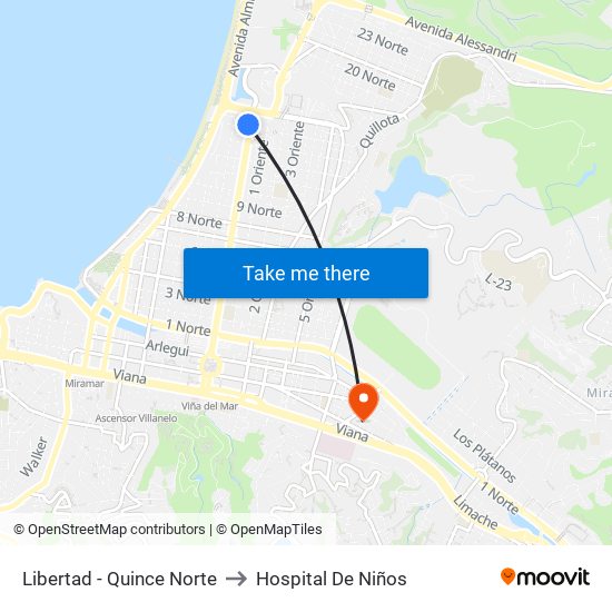 Libertad - Quince Norte to Hospital De Niños map