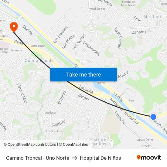 Camino Troncal - Uno Norte to Hospital De Niños map