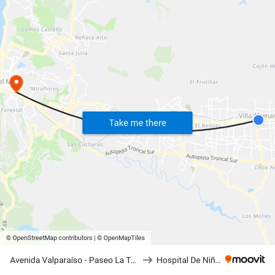 Avenida Valparaíso - Paseo La Torre to Hospital De Niños map
