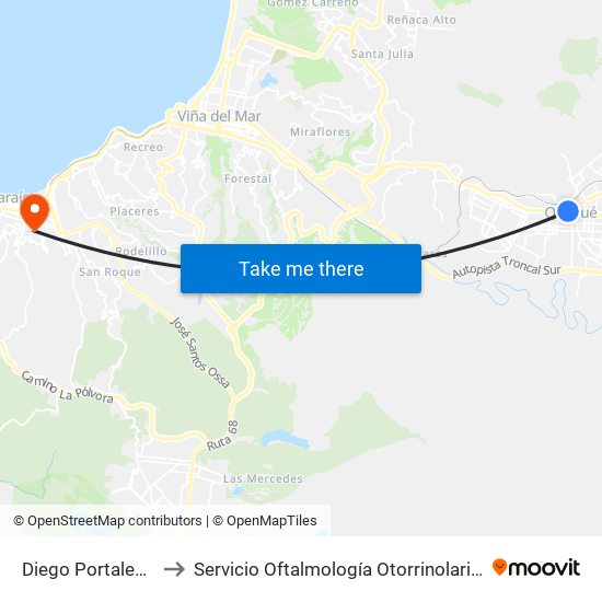 Diego Portales 754 to Servicio Oftalmología Otorrinolaringología map