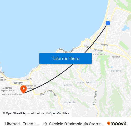 Libertad - Trece 1 / 2 Norte to Servicio Oftalmología Otorrinolaringología map