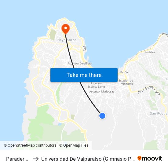 Paradero N°8 to Universidad De Valparaíso (Gimnasio Polideportivo) map