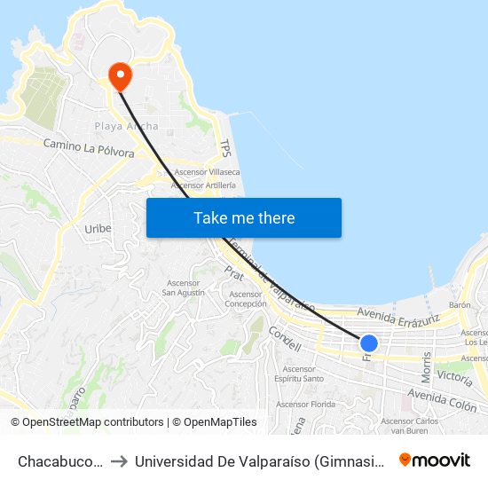 Chacabuco, 2104 to Universidad De Valparaíso (Gimnasio Polideportivo) map