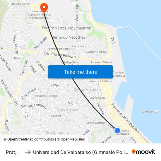 Prat, 776 to Universidad De Valparaíso (Gimnasio Polideportivo) map