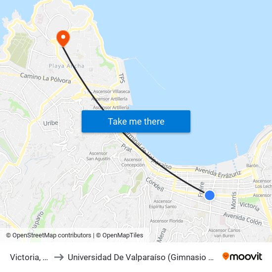Victoria, 2223 to Universidad De Valparaíso (Gimnasio Polideportivo) map