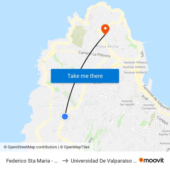 Federico Sta Maria - Jose Serey / Poniente to Universidad De Valparaíso (Gimnasio Polideportivo) map