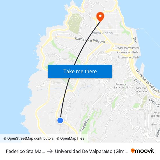Federico Sta Maria / Cortes to Universidad De Valparaíso (Gimnasio Polideportivo) map