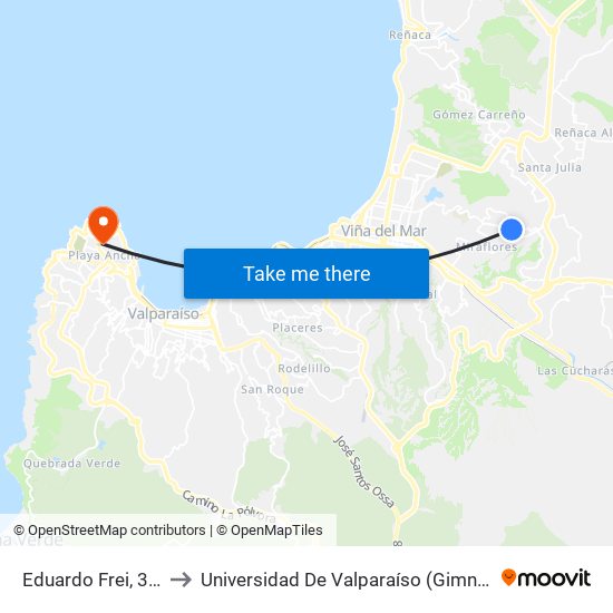 Eduardo Frei, 3774-3798 to Universidad De Valparaíso (Gimnasio Polideportivo) map