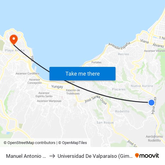 Manuel Antonio Matta, 4349 to Universidad De Valparaíso (Gimnasio Polideportivo) map