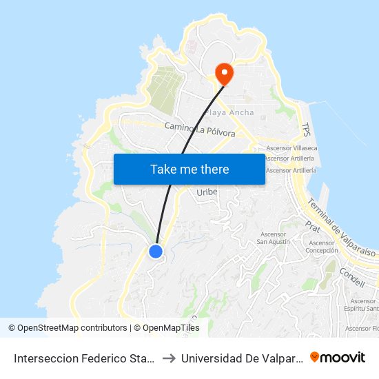 Interseccion Federico Sta Marica - José Maria Caro - Levarte to Universidad De Valparaíso (Gimnasio Polideportivo) map