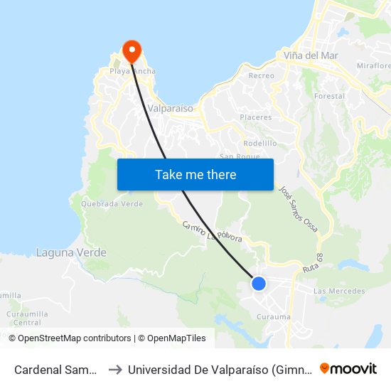 Cardenal Samoré - Retén to Universidad De Valparaíso (Gimnasio Polideportivo) map