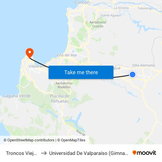 Troncos Viejos, 2671 to Universidad De Valparaíso (Gimnasio Polideportivo) map