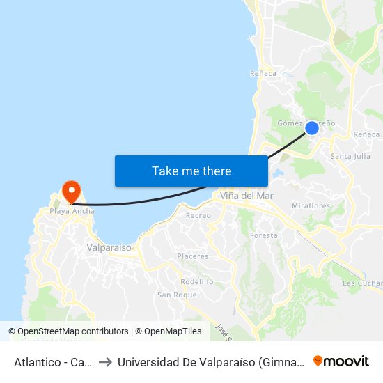 Atlantico - Cantabrico to Universidad De Valparaíso (Gimnasio Polideportivo) map