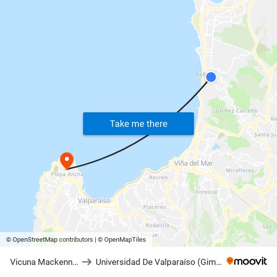Vicuna Mackenna - Portales to Universidad De Valparaíso (Gimnasio Polideportivo) map