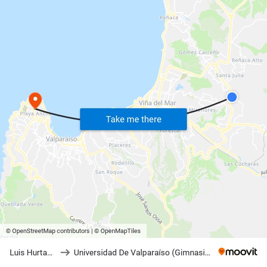Luis Hurtado 116 to Universidad De Valparaíso (Gimnasio Polideportivo) map