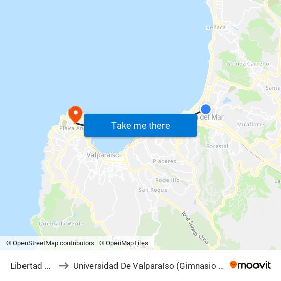 Libertad Copec to Universidad De Valparaíso (Gimnasio Polideportivo) map