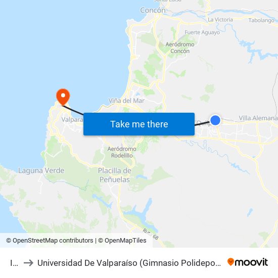 Ist to Universidad De Valparaíso (Gimnasio Polideportivo) map