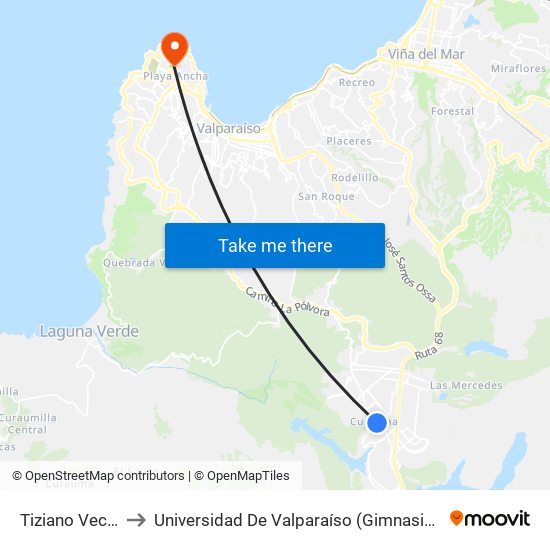 Tiziano Vecellio, 5 to Universidad De Valparaíso (Gimnasio Polideportivo) map