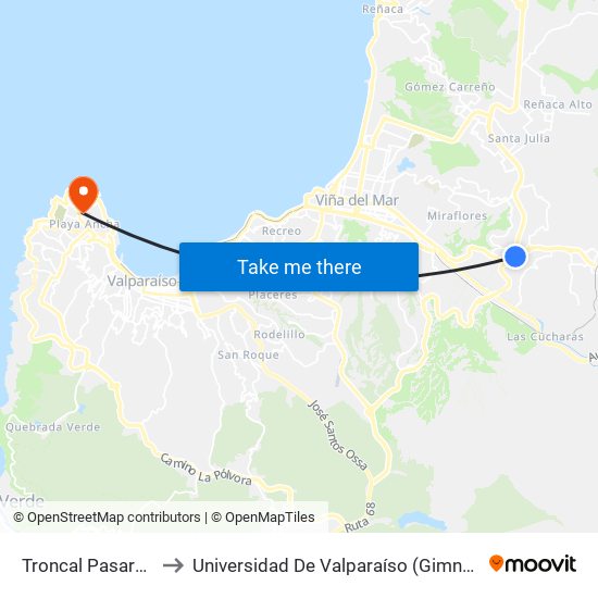 Troncal Pasarela 2 / Sur to Universidad De Valparaíso (Gimnasio Polideportivo) map
