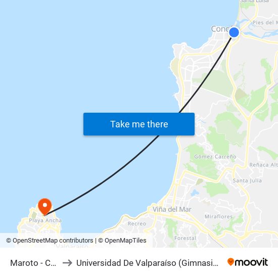 Maroto - Calle 13 to Universidad De Valparaíso (Gimnasio Polideportivo) map