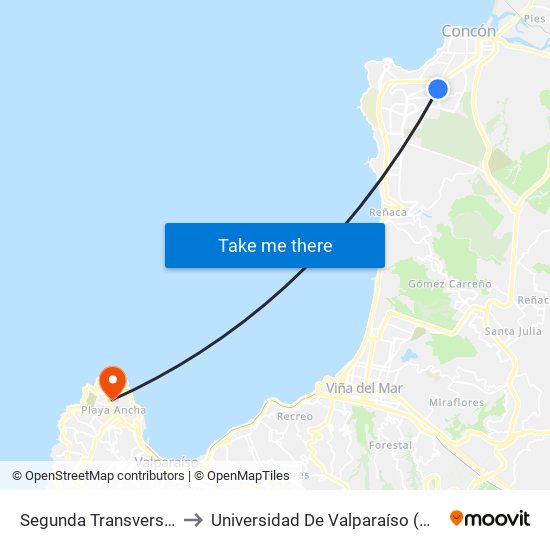 Segunda Transversal - El Jardin Pte to Universidad De Valparaíso (Gimnasio Polideportivo) map