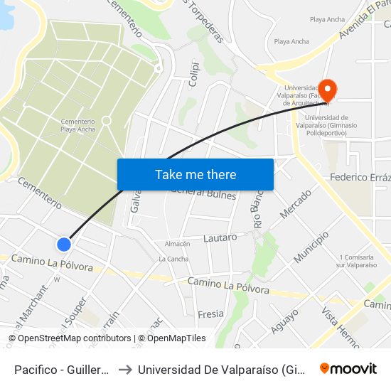 Pacifico - Guillermo Plummer to Universidad De Valparaíso (Gimnasio Polideportivo) map