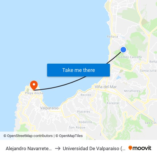 Alejandro Navarrete - Colegio Emanuel to Universidad De Valparaíso (Gimnasio Polideportivo) map