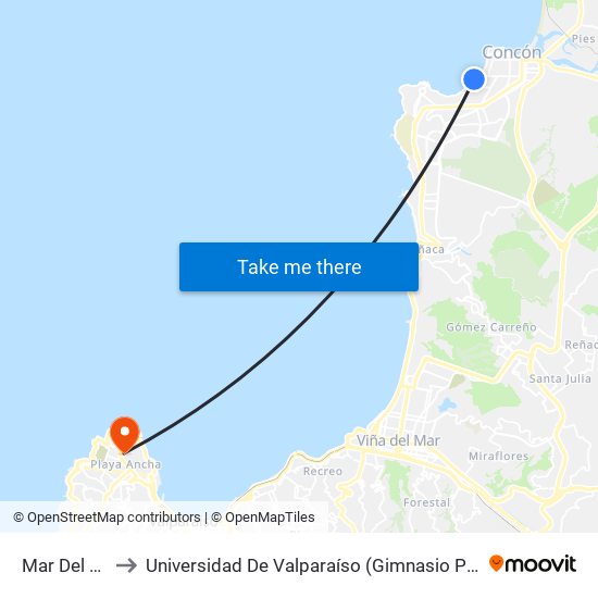Mar Del Plata to Universidad De Valparaíso (Gimnasio Polideportivo) map