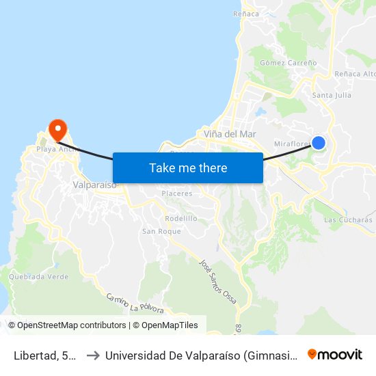 Libertad, 544-548 to Universidad De Valparaíso (Gimnasio Polideportivo) map