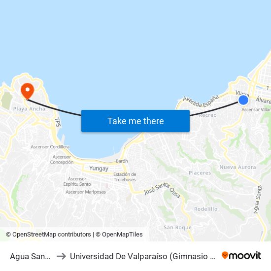 Agua Santa, 80 to Universidad De Valparaíso (Gimnasio Polideportivo) map