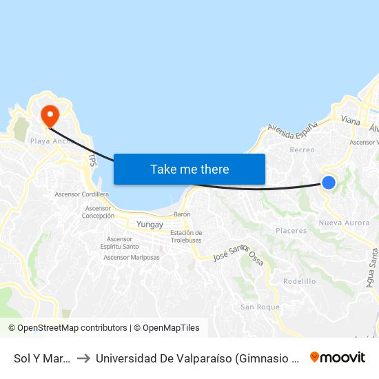 Sol Y Mar, 655 to Universidad De Valparaíso (Gimnasio Polideportivo) map