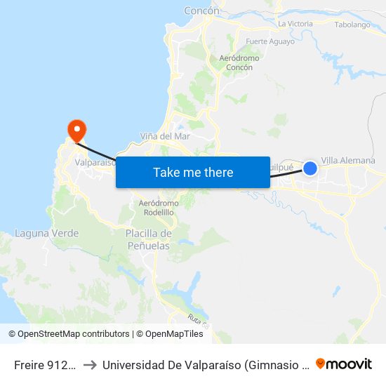 Freire 912 - 998 to Universidad De Valparaíso (Gimnasio Polideportivo) map