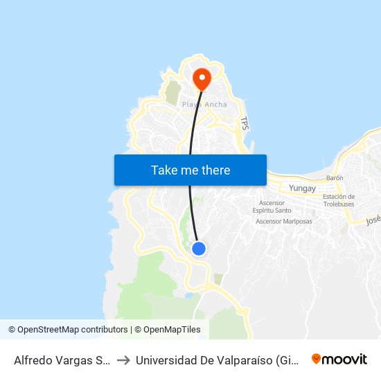 Alfredo Vargas Sotoller Norte to Universidad De Valparaíso (Gimnasio Polideportivo) map