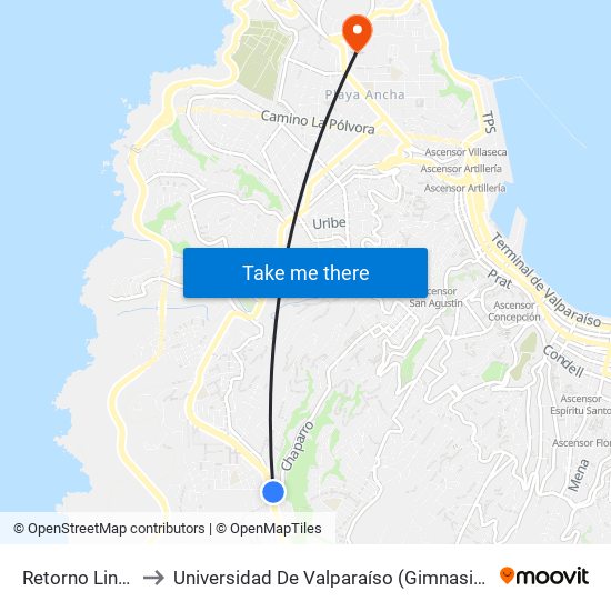 Retorno Linea 903 to Universidad De Valparaíso (Gimnasio Polideportivo) map