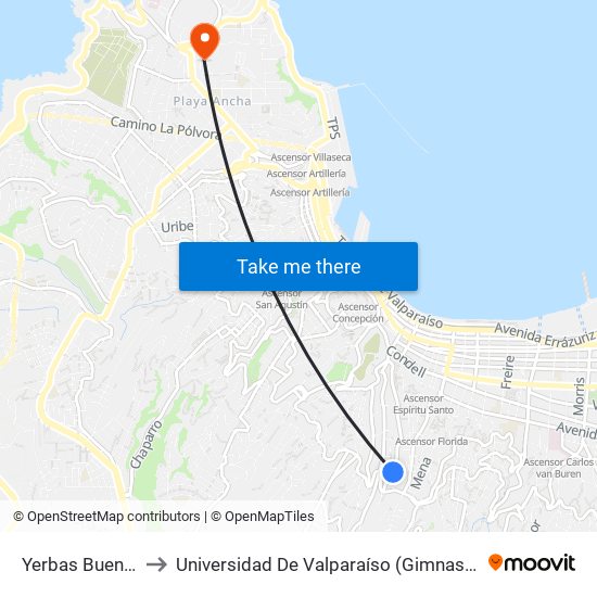 Yerbas Buenas, 891 to Universidad De Valparaíso (Gimnasio Polideportivo) map