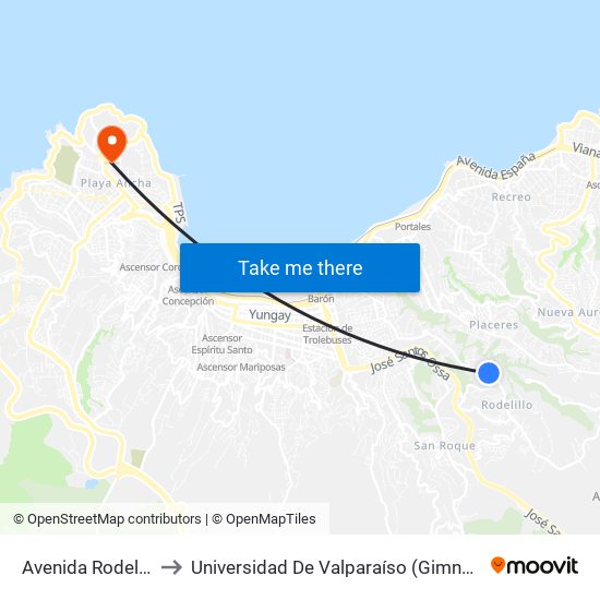 Avenida Rodelillo, 3925 to Universidad De Valparaíso (Gimnasio Polideportivo) map