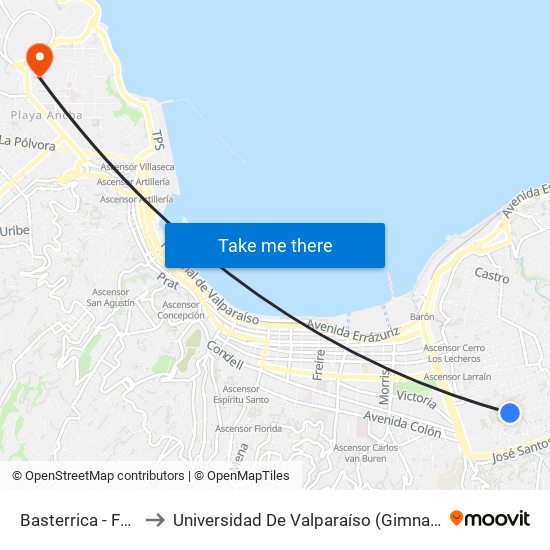 Basterrica - Fuentecilla to Universidad De Valparaíso (Gimnasio Polideportivo) map