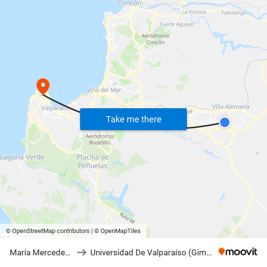 María Mercedes - Santa Fe to Universidad De Valparaíso (Gimnasio Polideportivo) map